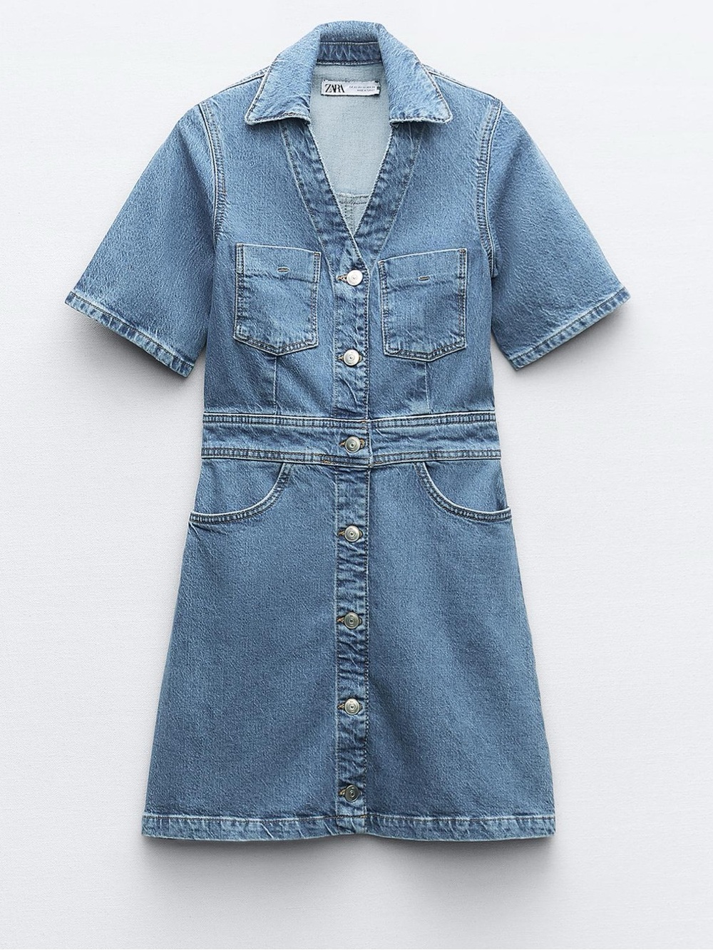 NWT Zara Blue Denim Button Shirt Dress